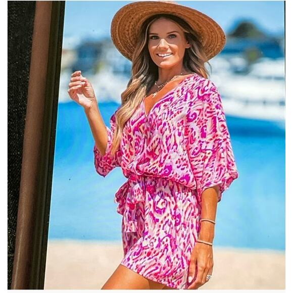 Cupshe Pants - CUPSHE Women's Pink Plunging Loose Leg Romper NEW sz Medium